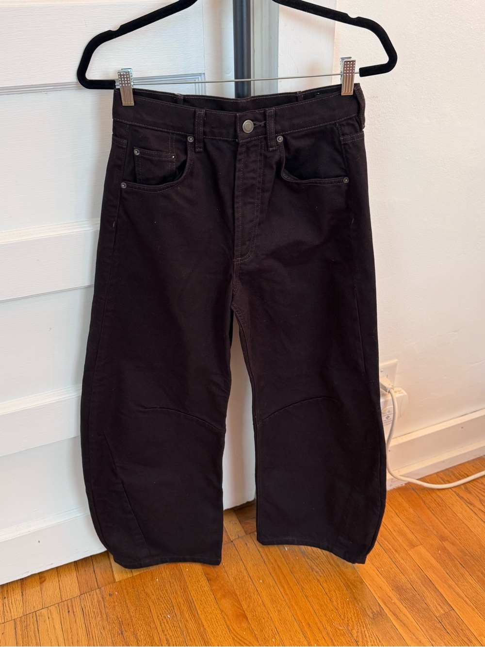 Zara Dark Brun Barrel Cropped Wide-Leg Jeans